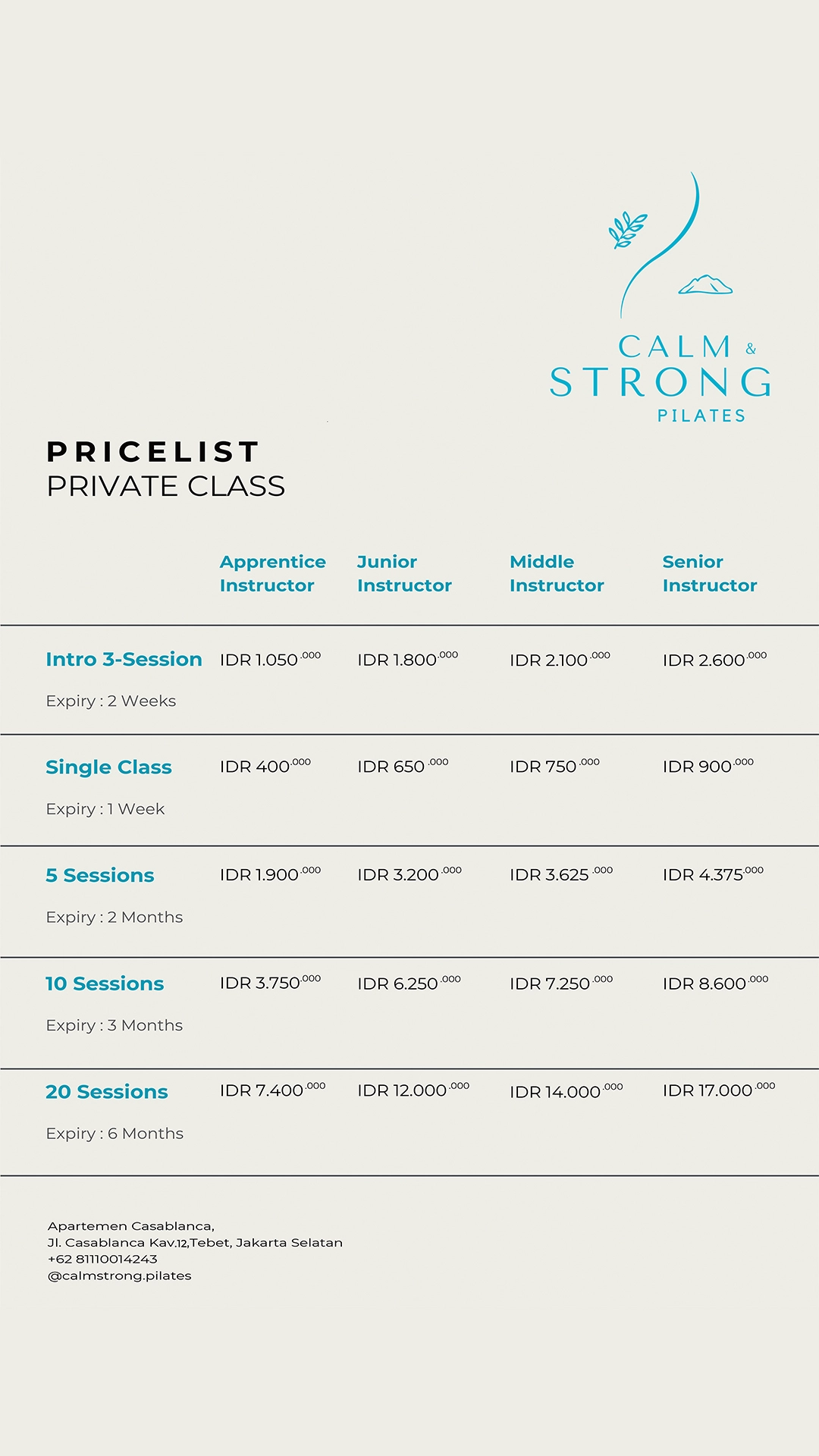 Pricelist Private Class