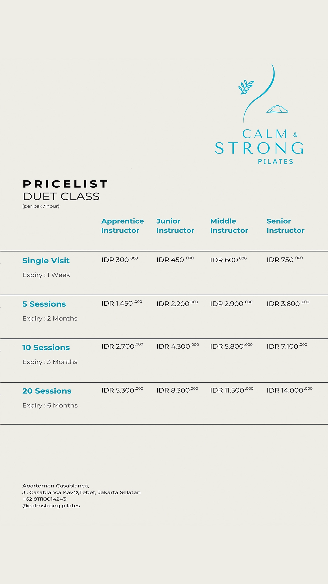 Pricelist Duet Class